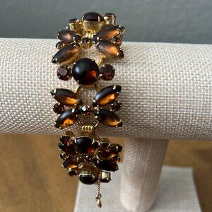 Vintage Juliana Bracelet Amber Brown Tone Rhinestones & Gold Metal Unsigned 7 in